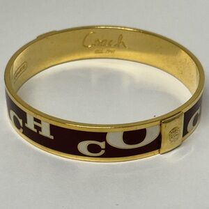Coach Logo Bangle Bracelet Brown White Logo Enamel Goldtone Metal